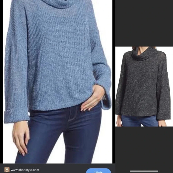 Women’s Chunky Cowl Neck Sweater Gray Knit Boxy Fit Long Sleeve Pullover - Picture 1 of 7